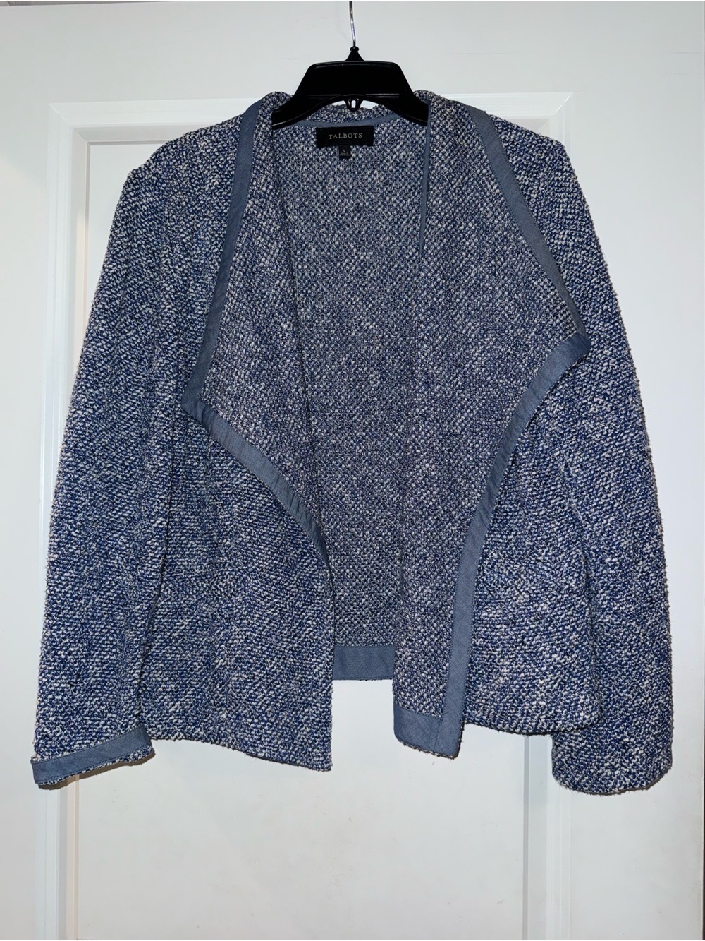 Talbots Blue Open-Front Textured Knit Blazer